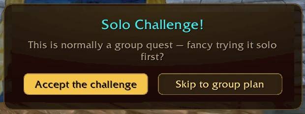 A solo challenge prompt on a difficult quest